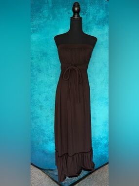 Sele Brown Tube top maxi dress with braided tie y2k
